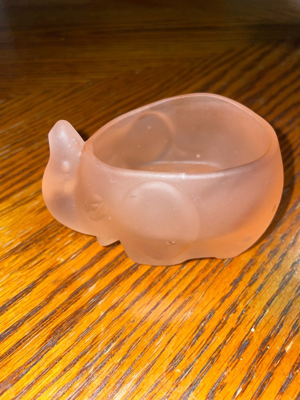 Vintage pink Frosted Glass elephant Candle Tea Light Trinket Holder